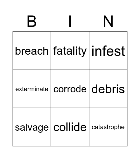 Unit 12 Vocabulary 6th Bingo Card