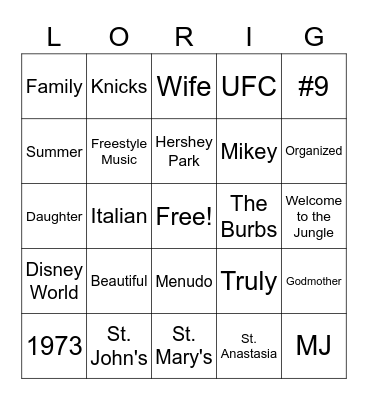 Lori's Birthday Bingo Card