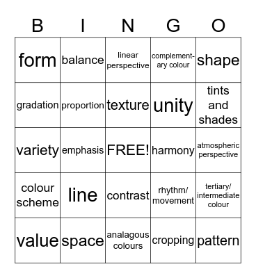 ELEMENTS & PRINCIPLES OF DESIGN Bingo Card