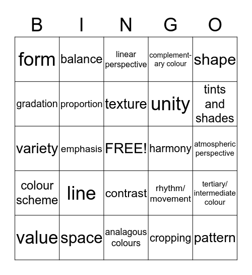 ELEMENTS & PRINCIPLES OF DESIGN Bingo Card