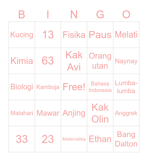 Bingo Eileén Bingo Card