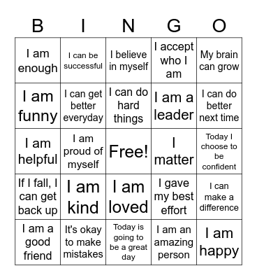 Affirmations Bingo Card