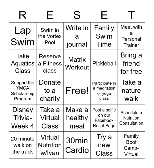 RESET CHALLENGE BINGO Card