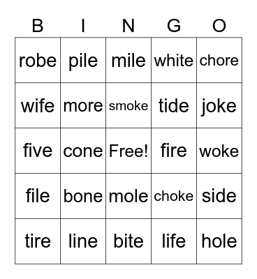 i-e/o-e Bingo Card