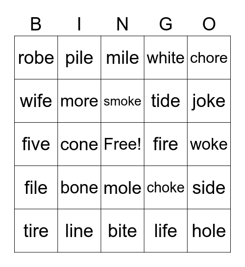 i-e/o-e Bingo Card