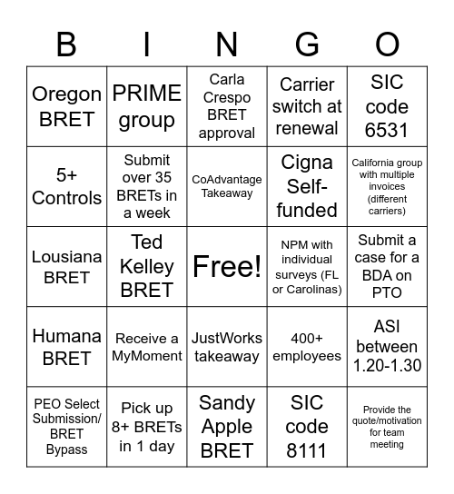 BRET BINGO Card