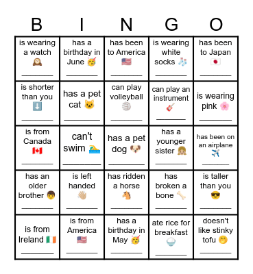 'Find someone who' Bingo Card