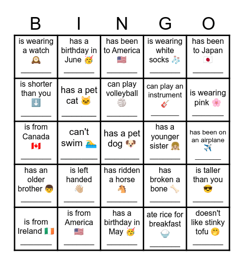 'Find someone who' Bingo Card