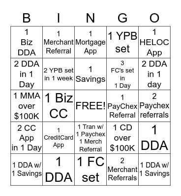 Banker Bingo Card