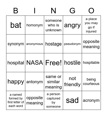 Untitled Bingo Card