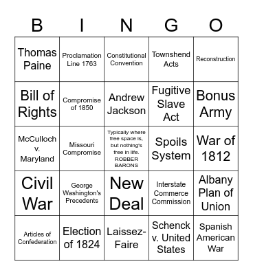 Final Exam Bingo Card