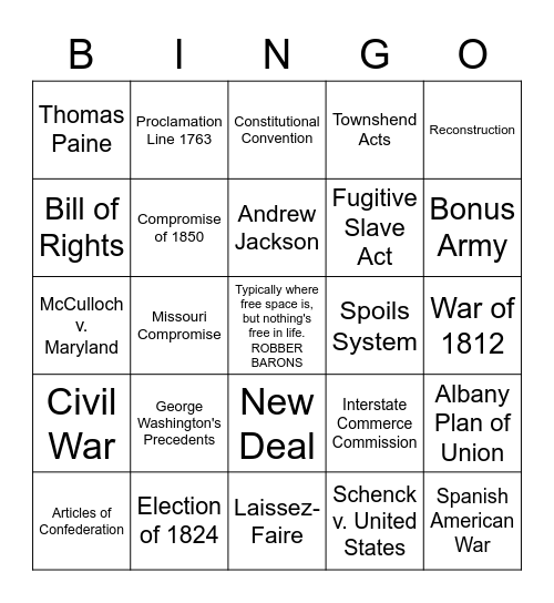 Final Exam Bingo Card