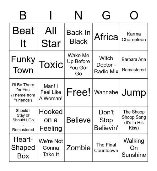 Musical bingo Card