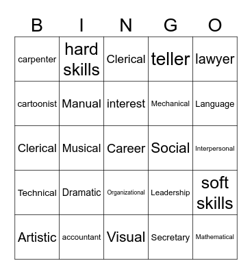 Career Categories Bingo Card
