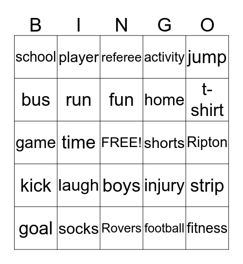 Playing Away Bingo Card