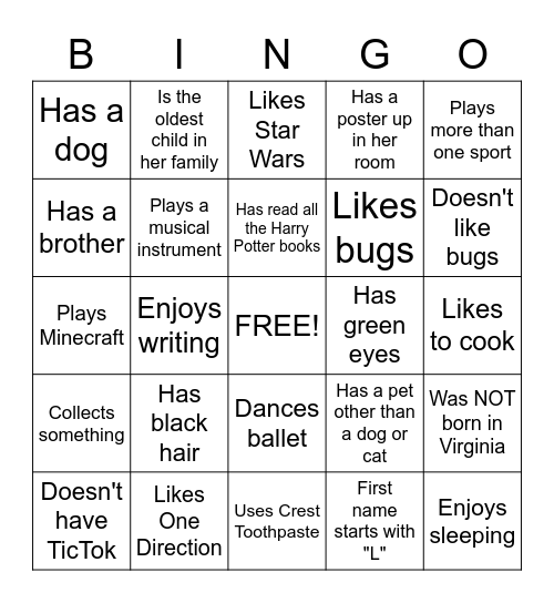 Get To Know You!! Bingo Card