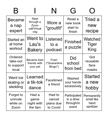 HTLC High School Quarantine Bingo Card