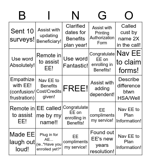 Annual Enrollment and CEI Bingo! Bingo Card