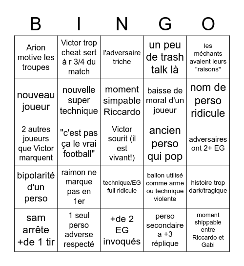 Inazuma Eleven go Bingo Card