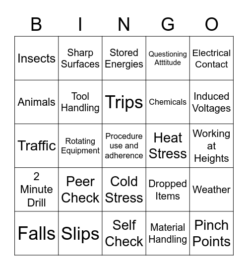 Safety Bingo! Bingo Card