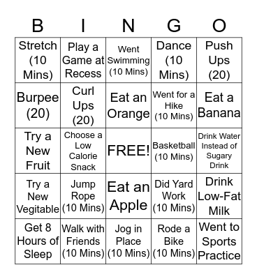 Fitness Bingo Card