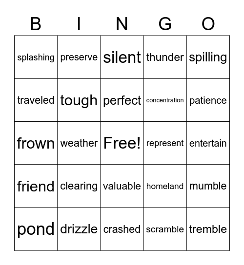 Hudson's Vocabulary Words Bingo Card