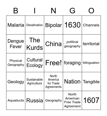 Geography Bingo Card