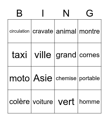 Production orale 1 Bingo Card