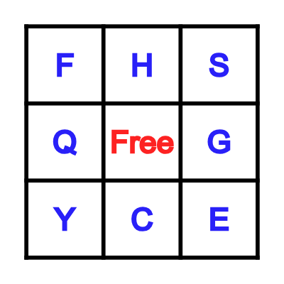 Alphabet A-Z Bingo Card