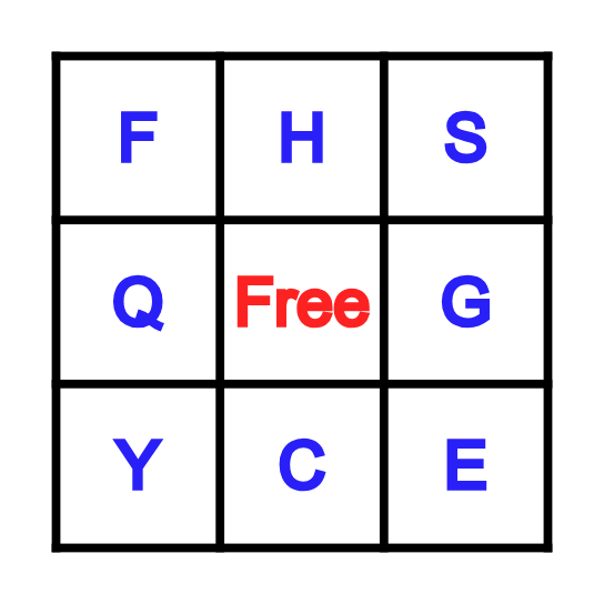 Alphabet A-Z Bingo Card