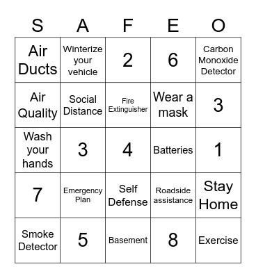 Safety Week Bingo Card
