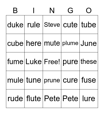 u-e/e-e Bingo Card