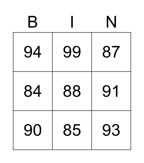 80-99 Bingo Card