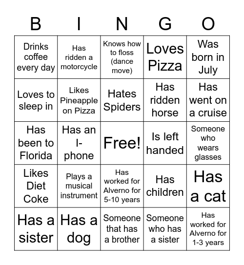 Co-Worker Bingo Card