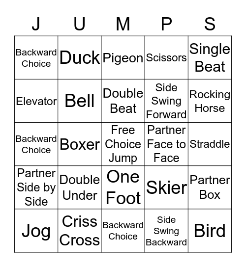 JUMPROPE Bingo Card