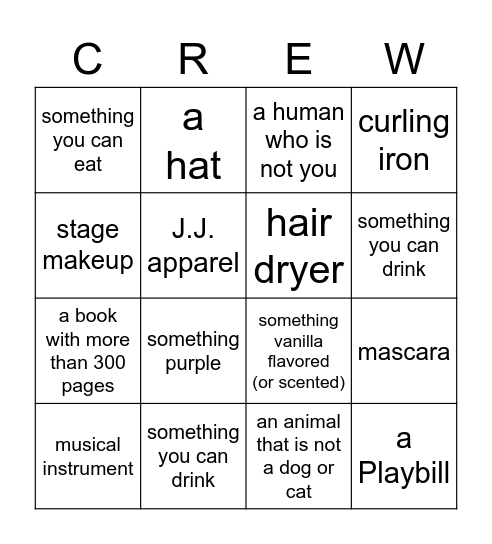 Crew Bingo Card