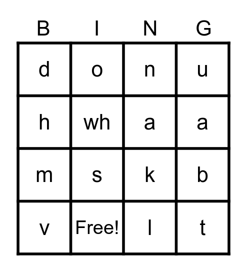 Letter Sound BINGO Card