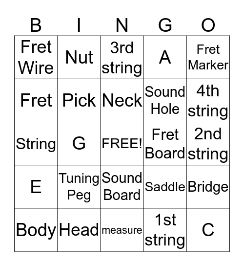 Ukelele Bingo! Bingo Card