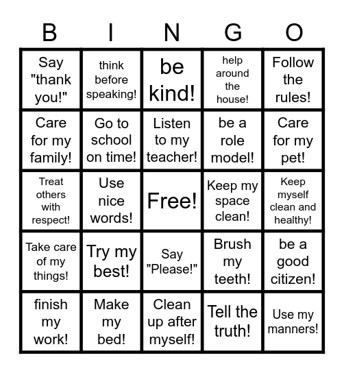 Bingo! It is my responsibility to... Bingo Card