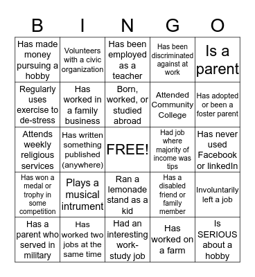 CG 521: Career and Lifestyle Bingo  Bingo Card