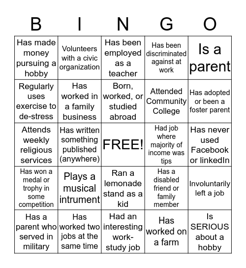 CG 521: Career and Lifestyle Bingo  Bingo Card