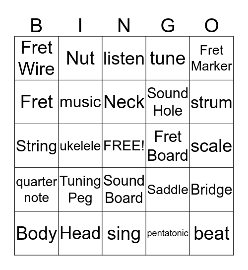 Ukelele Bingo! Bingo Card