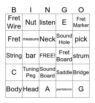 Ukelele Bingo! Bingo Card