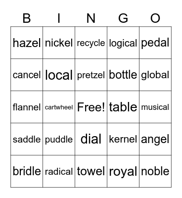 Unit 16 Bingo Card
