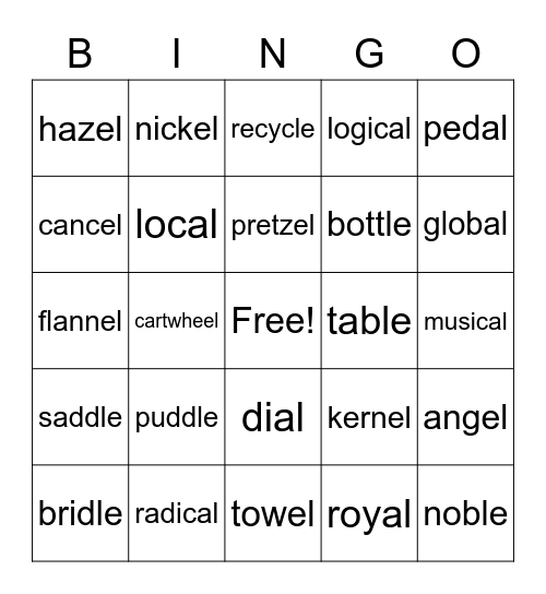 Unit 16 Bingo Card