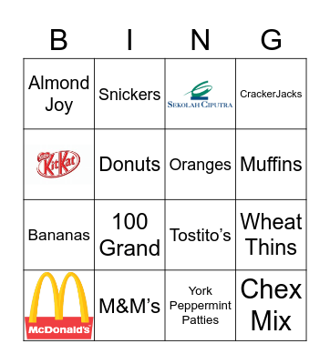 Snacks Bingo Card