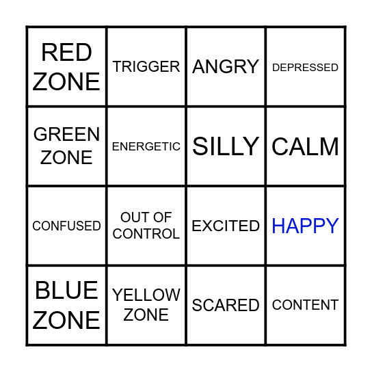 Zone's Bingo Card