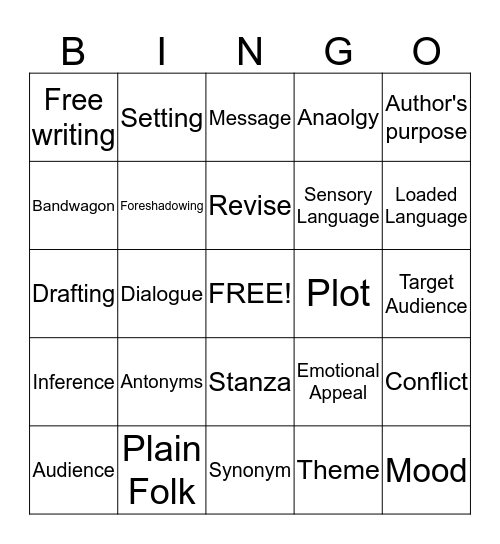 Semester End Review Bingo Card
