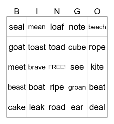 Vowel Teams Bingo Card