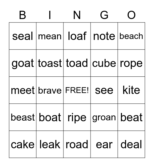 Vowel Teams Bingo Card